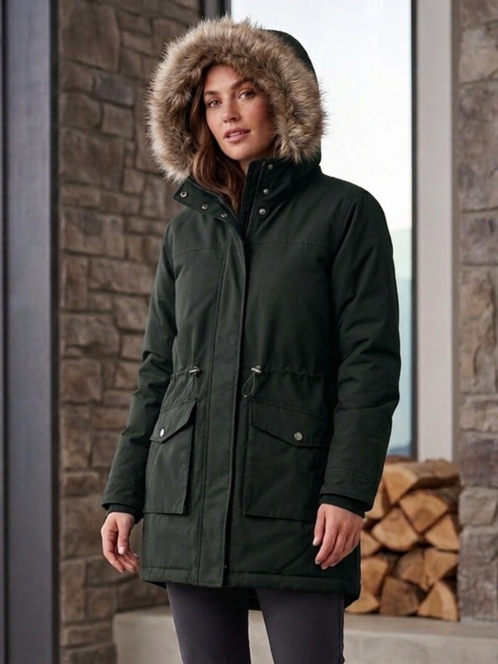 Bootlegger Kismet Eliza Jacket/Parka – Large Deep Green with Faux Fur Hood - NWT